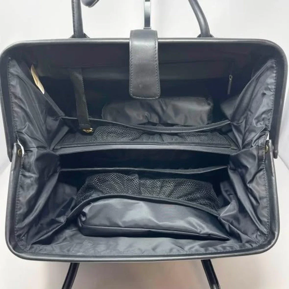 VTG Anne Geddes Diaper Bag Black Leather Doctor Duffle Travel Overnight 90s
